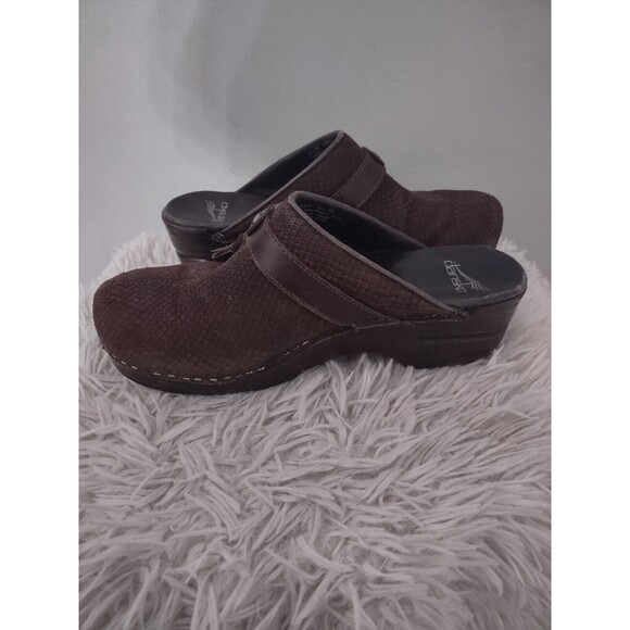 Dansko Shandy Brown Leather Snake Skin Imitation Open Heel Work Clog 39 US 8.5 - Picture 7 of 8